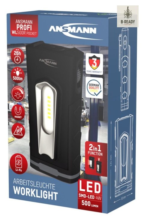 Lampa warsztatowa Ansmann WL500R500lm aku