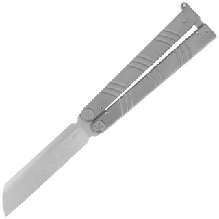 Nóż motylkowy Kubey Ballistic Grey Titanium, Beadblasted 14C28N by Mark Perez (KU297A) Kubey Knife