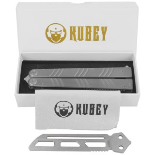 Nóż motylkowy Kubey Ballistic Grey Titanium, Beadblasted 14C28N by Mark Perez (KU297A) Kubey Knife
