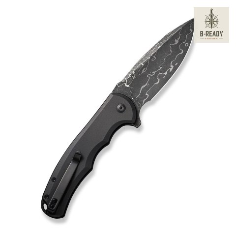 Nóż Składany CIVIVI Button Lock Praxis Alu Black Damast Stal Damasceńska