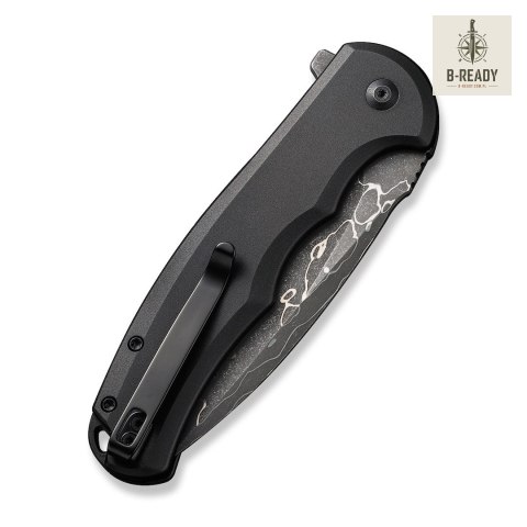Nóż Składany CIVIVI Button Lock Praxis Alu Black Damast Stal Damasceńska