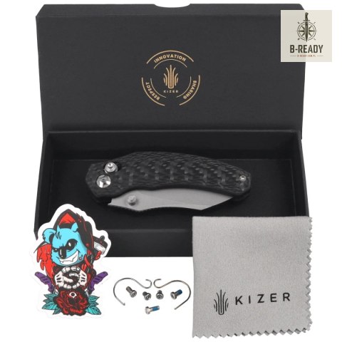 Nóż składany Kizer Mini Bulldog Carbon Fiber, Stonewashed S45VN by O.SHO (Ki3672SA3) Kizer Cutlery
