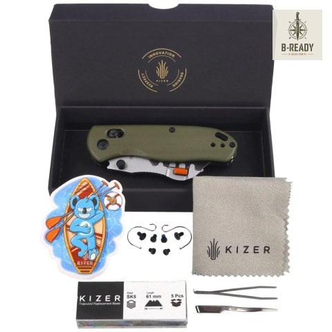Nóż składany Kizer Uti Bear 2 Olive Green G10, Bead Blasted SK5 / 50Cr15MoV by Azo (V3619JA6) Kizer Cutlery