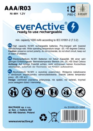Akumulatorki everActive R03/AAA 1050 mAh, 4 szt.