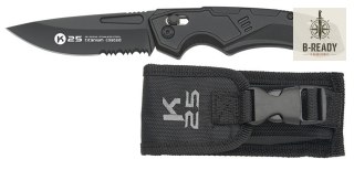 Nóż Składany K25 25245 Black Aluminium TC, Serr