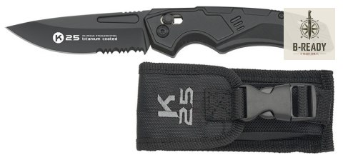 Nóż Składany K25 25245 Black Aluminium TC, Serr