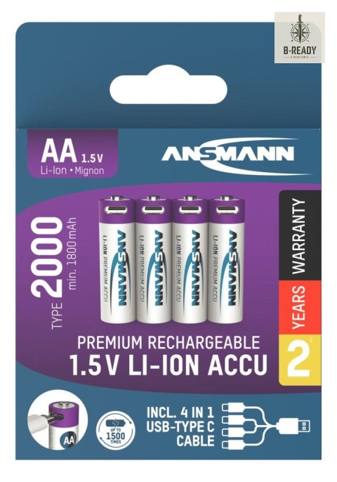 Akumulatory Ansmann Li-Ion AA typ 2000, 4 szt
