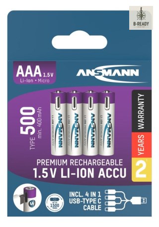 Akumulatory Ansmann Li-Ion AAA typ 500, 4 szt