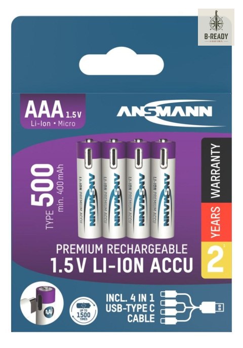 Akumulatory Ansmann Li-Ion AAA typ 500, 4 szt