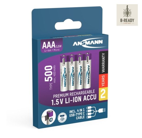 Akumulatory Ansmann Li-Ion AAA typ 500, 4 szt